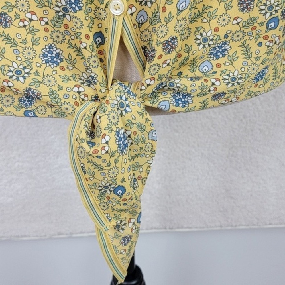 Max Studio NEW Women's L Yellow Floral Boho Romantic Tie-Front Ruffle Blouse - Picture 10 of 14